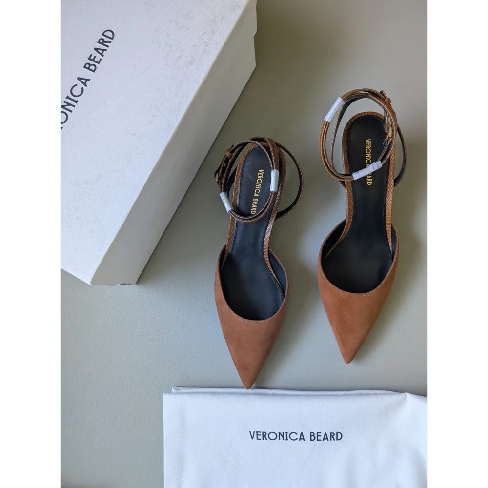 NIB Veronica Beard Colette Pointed-toe Ankle Strap Pump Size US 8M Caramel